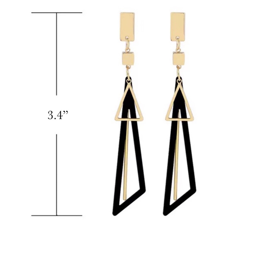 Long Statement Triangular Tassel Dangle Earrings - Picture 11 of 11